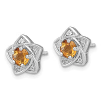 SS RH-plated Polished Citrine & White Topaz Star Post Earrings
