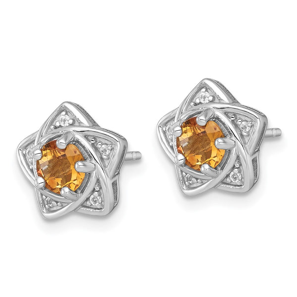 SS RH-plated Polished Citrine & White Topaz Star Post Earrings