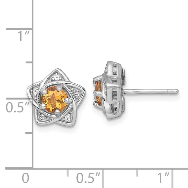 SS RH-plated Polished Citrine & White Topaz Star Post Earrings