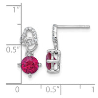 SS RH-plated Polished Cr. Ruby & CZ Heart Post Dangle Earrings