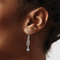 Sterling Silver Polished & Filigree Grey FW Cultured Pearl Dangle Earrings