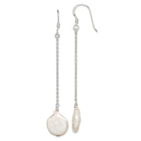 Sterling Silver Polished Freshwater Cultured Coin Pearl Dangle Earrings