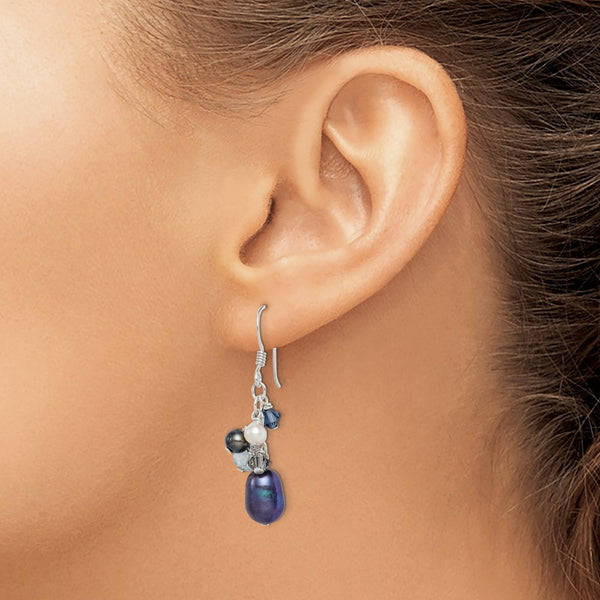 Sterling Silver Blue Crystal/Black & White FW Cultured Pearl Earrings