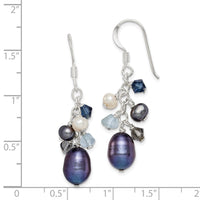 Sterling Silver Blue Crystal/Black & White FW Cultured Pearl Earrings