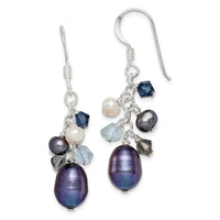Sterling Silver Blue Crystal/Black & White FW Cultured Pearl Earrings