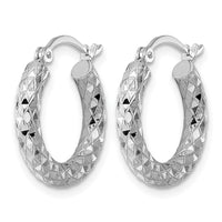 Sterling Silver Rhodium-plated 3.00mm Diamond-cut Hoop Earrings
