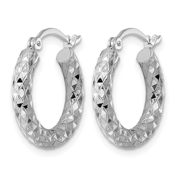 Sterling Silver Rhodium-plated 3.00mm Diamond-cut Hoop Earrings