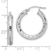 Sterling Silver Rhodium-plated 4.00mm Diamond-cut Hoop Earrings