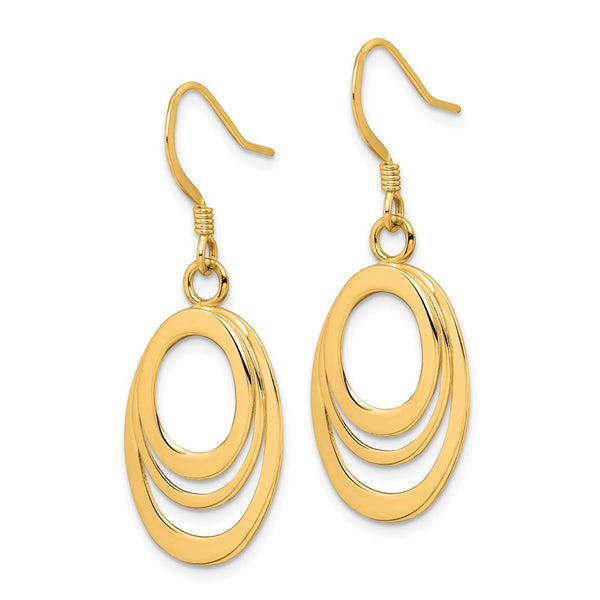 Sterling Silver Flash Gold-plated Polished Triple Oval Dangle Earrings