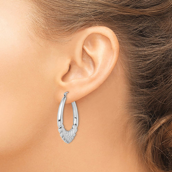 Sterling Silver Rhod-plated Polished Wheat Shrimp Oval Hoop Earrings