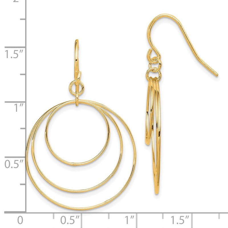 Sterling Silver Gold-tone Polished Fancy Triple Circle Dangle Earrings