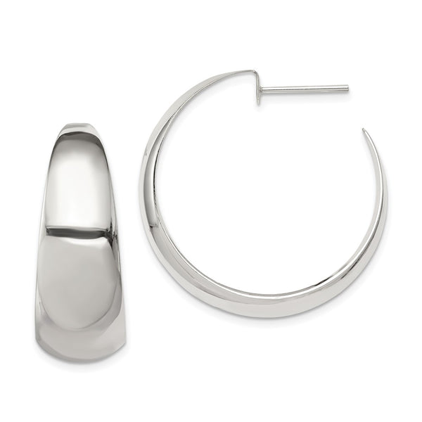 Sterling Silver Rhodium-plated Fancy J-Hoop Post Earrings