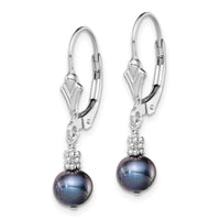 Sterling Silver RH-plated Black FW Cultured Pearl Leverback Earrings