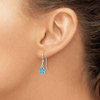Sterling Silver Rhod-pltd Created Blue Opal Inlay Flower Dangle Earrings