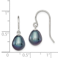 Sterling Silver Rhodium-plated 8-9mm Black FWC Pearl Dangle Earrings