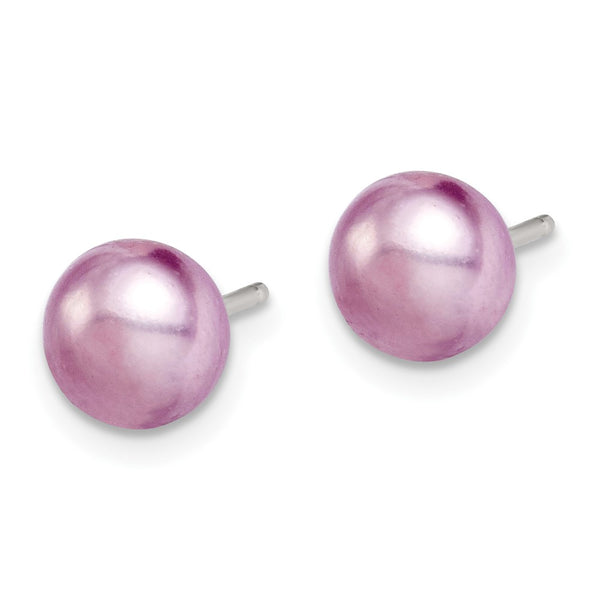 Sterling Silver Rhod-pltd Purple 6-7mm FWC Pearl Button Post Earrings