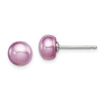 Sterling Silver Rhod-pltd Purple 6-7mm FWC Pearl Button Post Earrings