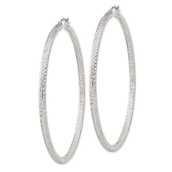 Sterling Silver D/C 3x65mm Hoop Earrings