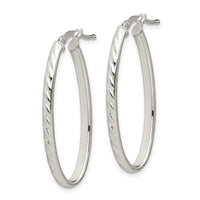 Sterling Silver Rhod-plated Textured 3mm Hollow Oval Hoop Earrings