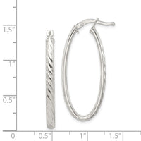 Sterling Silver Rhod-plated Textured 3mm Hollow Oval Hoop Earrings