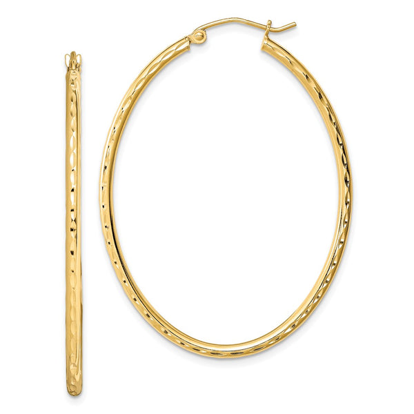 Sterling Silver Gold-plated Textured 2mm Hollow Oval Hoop Earrings