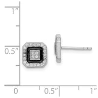 Sterling Silver RH-plated Black Enamel & PavÃ© CZ Square Halo Post Earrings
