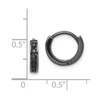 Sterling Silver Black RH-plated Black CZ Hinged Round Hoop Earrings