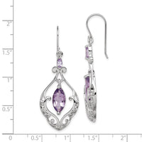 Sterling Silver Rhodium Plated Amethyst Fancy Dangle Earrings