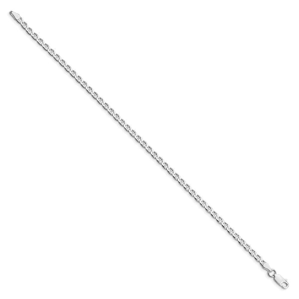 Sterling Silver Rhodium-plated 3.15mm D/C Flat Anchor Curb Chain Anklet