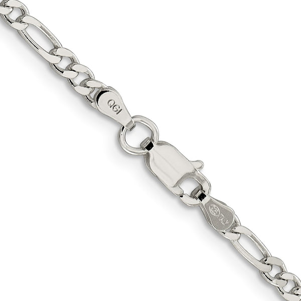 Sterling Silver 3mm PavÃ© Flat Figaro Chain