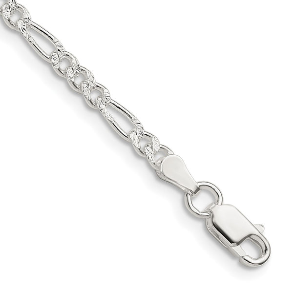 Sterling Silver 3mm PavÃ© Flat Figaro Chain