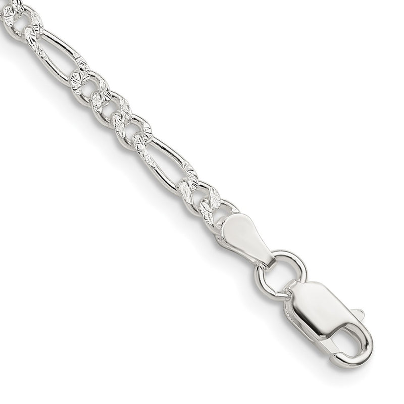 Sterling Silver 3mm PavÃ© Flat Figaro Chain