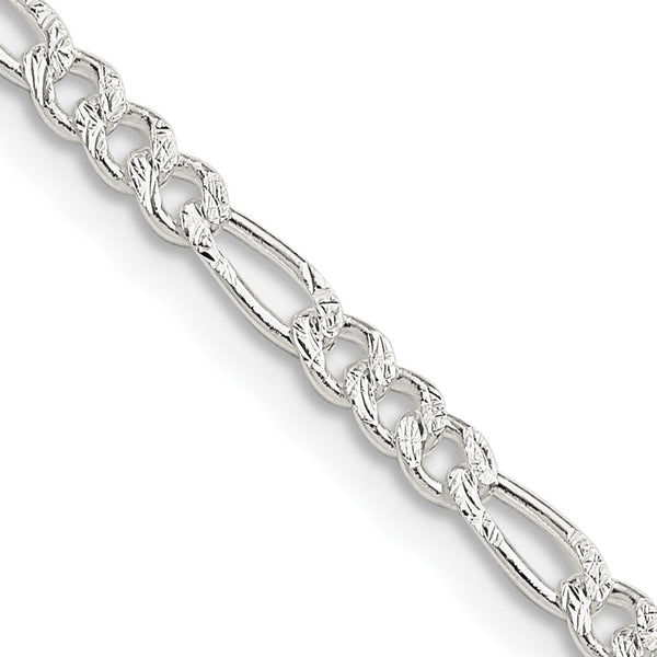 Sterling Silver 3mm PavÃ© Flat Figaro Chain