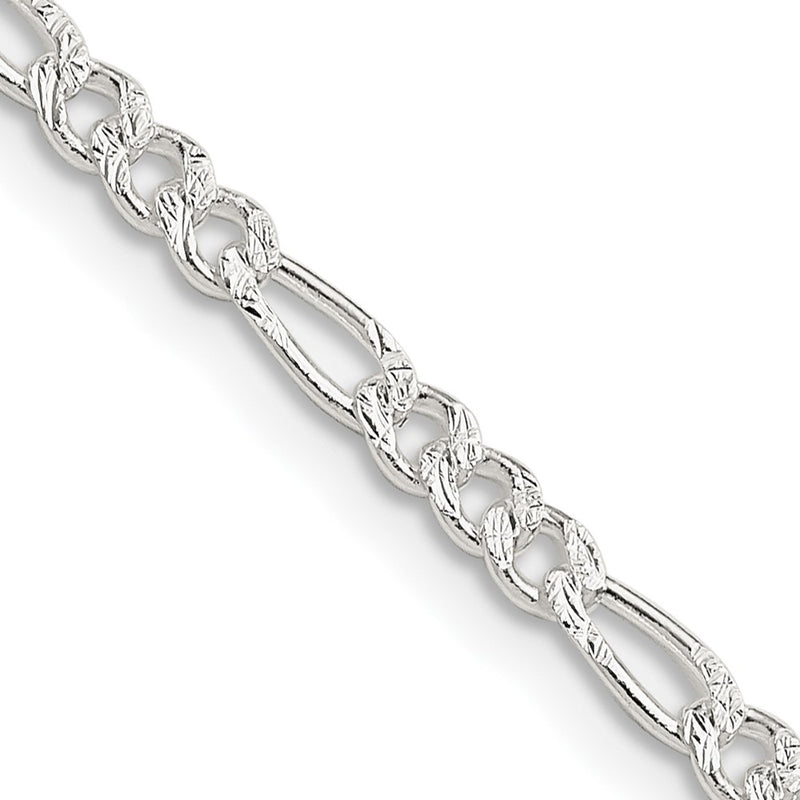 Sterling Silver 3mm PavÃ© Flat Figaro Chain