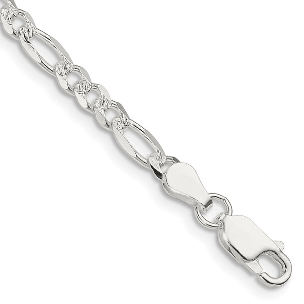 Sterling Silver 4mm PavÃ© Flat Figaro Chain