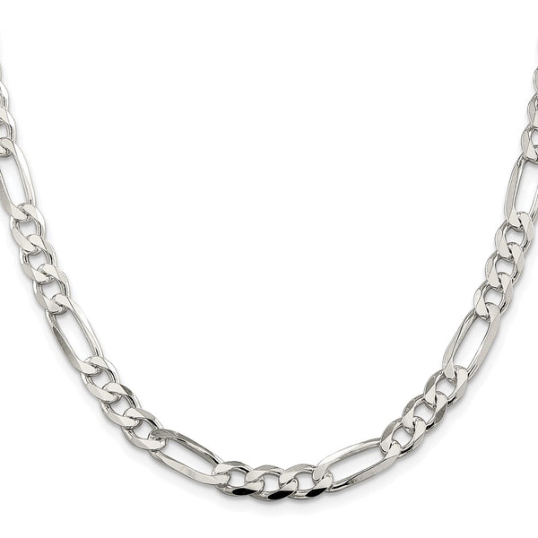 Sterling Silver Rhodium-plated 6.75mm PavÃ© Flat Figaro Chain