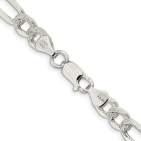 Sterling Silver Rhodium-plated 6.75mm PavÃ© Flat Figaro Chain