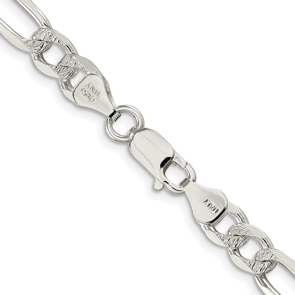 Sterling Silver Rhodium-plated 6.75mm PavÃ© Flat Figaro Chain