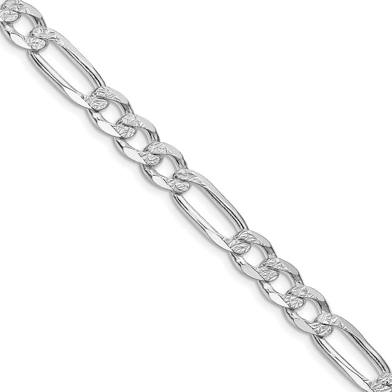 Sterling Silver Rhodium-plated 6.75mm PavÃ© Flat Figaro Chain