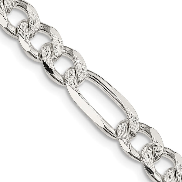 Sterling Silver 7.25mm PavÃ© Flat Figaro Chain