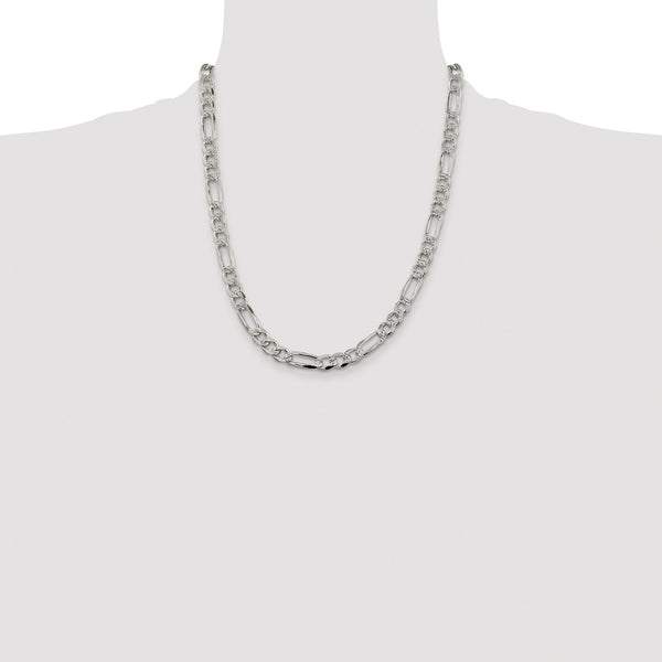 Sterling Silver Rhodium-plated 7.25mm PavÃ© Flat Figaro Chain