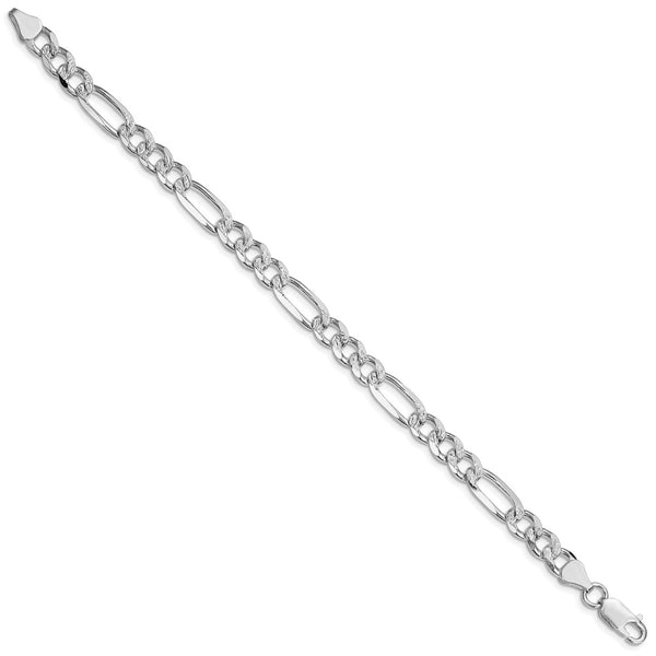 Sterling Silver Rhodium-plated 7.25mm PavÃ© Flat Figaro Chain
