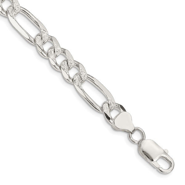 Sterling Silver 8mm PavÃ© Flat Figaro Chain