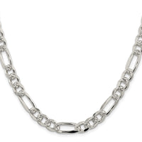 Sterling Silver Rhodium-plated 8mm PavÃ© Flat Figaro Chain