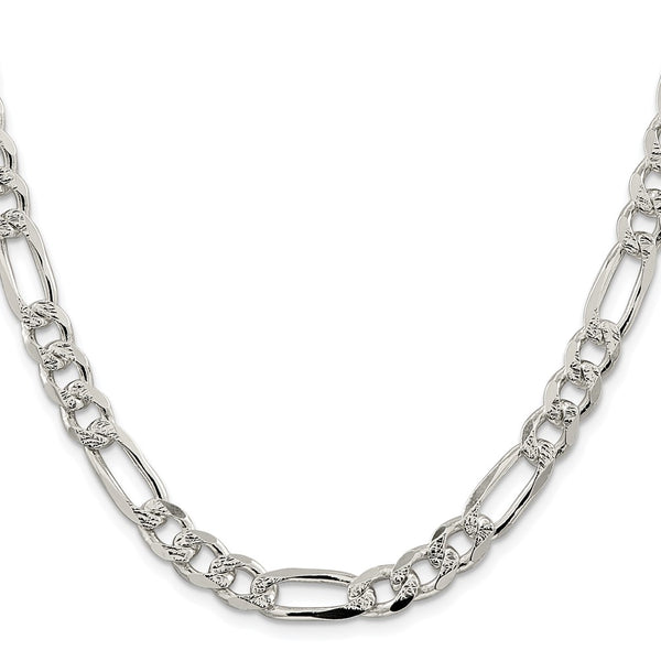 Sterling Silver Rhodium-plated 8mm PavÃ© Flat Figaro Chain