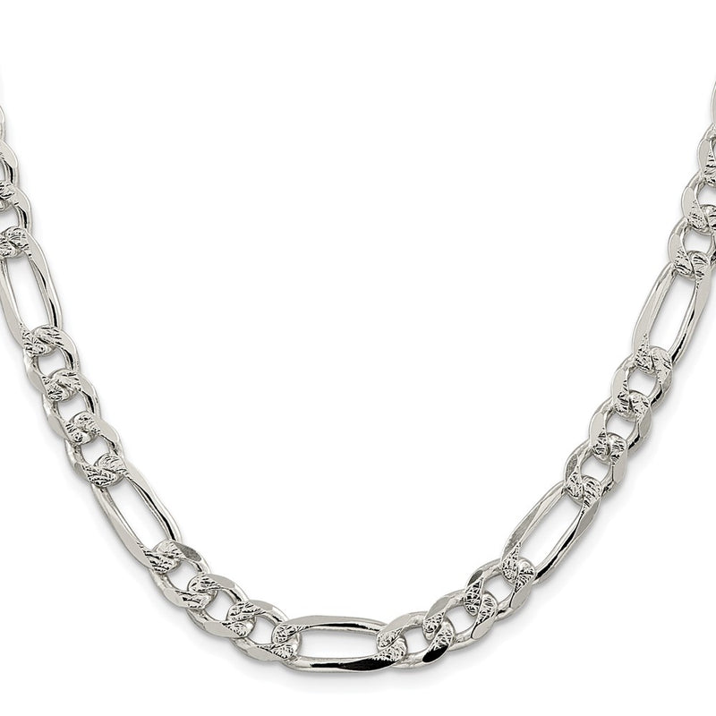 Sterling Silver Rhodium-plated 8mm PavÃ© Flat Figaro Chain