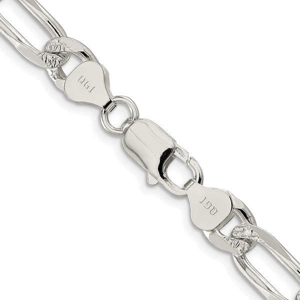 Sterling Silver Rhodium-plated 8mm PavÃ© Flat Figaro Chain
