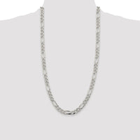 Sterling Silver Rhodium-plated 8mm Pave Flat Figaro Chain