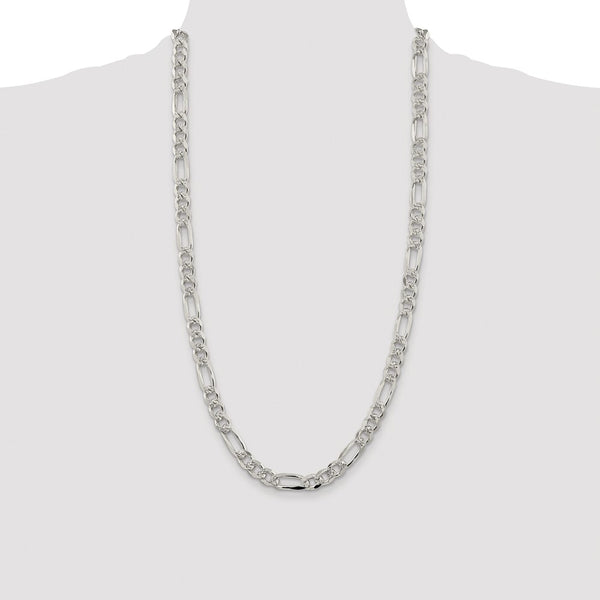 Sterling Silver Rhodium-plated 8mm Pave Flat Figaro Chain