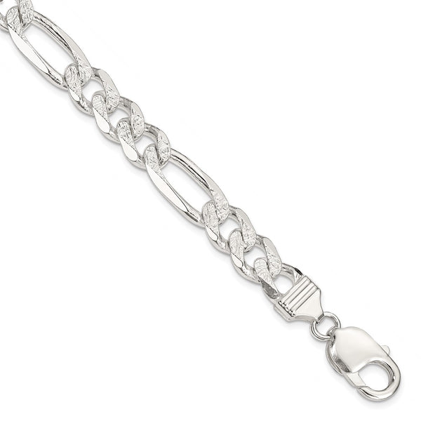 Sterling Silver 9.5mm PavÃ© Flat Figaro Chain